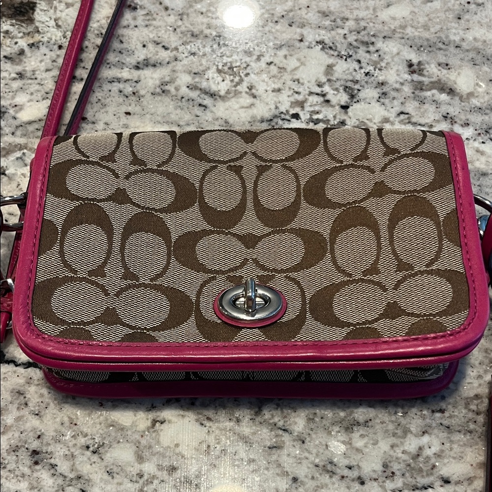 Coach Brown and Pink Signature Crossbody Bag